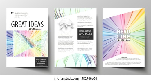 Business templates for brochure, magazine, flyer, report. Cover template, easy editable vector, flat layout in A4 size. Colorful background, abstract waves, lines. Bright color curves. Motion design.