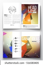 Business templates for brochure, magazine, flyer, report. Molecular construction, connected lines and dots, scientific pattern on abstract colorful polygonal background, modern triangle vector texture