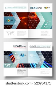 Business templates for brochure, magazine, flyer, booklet. Cover template, easy editable blank, flat layout in A4 size. Abstract lines background with color glowing neon streams, motion design vector