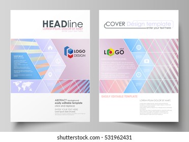 Business templates for brochure, magazine, flyer, booklet or report. Cover template, abstract vector layout in A4 size. Sweet pink and blue decoration, pretty romantic design, cute candy background.