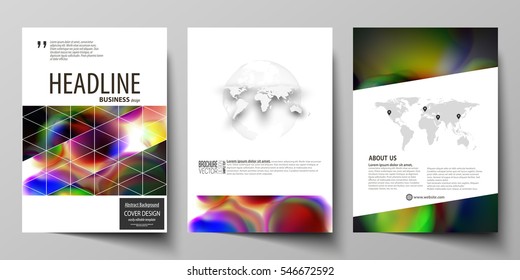 Business templates for brochure, magazine, flyer, booklet or annual report. Cover template, flat vector layout in A4 size. Colorful design background with abstract shapes, bright cell backdrop.