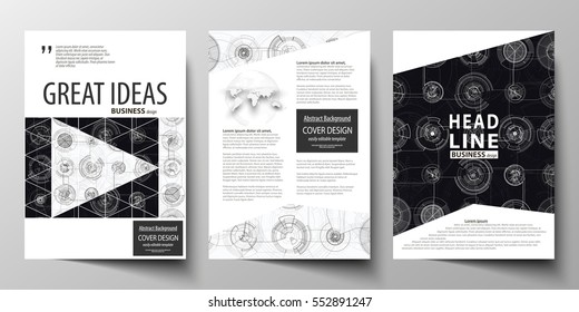 Business templates for brochure, magazine, flyer, annual report. Cover template, layout in A4 size. High tech design, connecting system. Science and technology concept. Futuristic vector background.