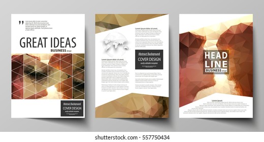 Business templates for brochure, magazine, flyer. Cover design template, abstract vector layout in A4 size. Romantic couple kissing. Beautiful background. Geometrical pattern in triangular style.