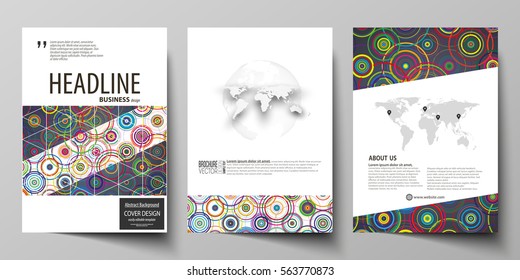 Business templates for brochure, magazine, flyer, booklet, report. Cover design template, abstract vector layout in A4 size. Bright color background in minimalist style made from colorful circles.