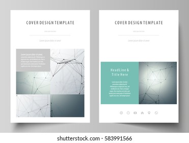 Business templates for brochure, magazine, flyer. Cover design template, vector layout in A4 size. Genetic and chemical compounds. DNA and neurons. Science technology concept. Geometric background