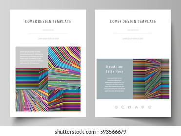 Business templates for brochure, magazine, flyer, booklet, report. Cover design template, abstract vector layout in A4 size. Bright color lines, colorful style, geometric shapes, minimalist background