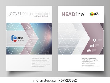 Business templates for brochure, magazine, flyer. Cover design template, vector layout in A4 size. Compounds lines and dots. Big data visualization in minimal style. Graphic communication background