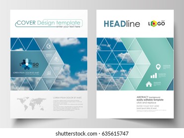 Business templates for brochure, magazine, flyer, booklet or annual report. Cover design template, easy editable blank, abstract blue flat layout in A4 size, vector illustration.