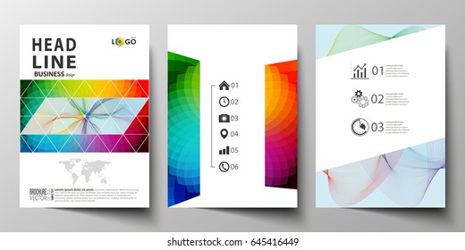 Business templates for brochure, magazine, flyer, annual report. Cover template, easy editable vector, flat layout in A4 size. Colorful design background with abstract shapes and waves, overlap effect