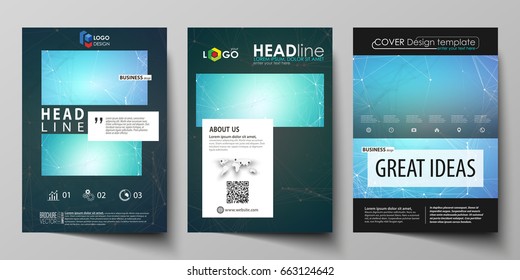 Business templates for brochure, magazine, flyer, booklet, report. Cover design template, vector layout in A4 size. Chemistry pattern, molecule structure, medical DNA research. Medicine concept.