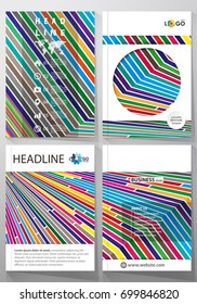 Business templates for brochure, magazine, flyer, booklet, report. Cover design template, abstract vector layout in A4 size. Bright color lines, colorful style, geometric shapes, minimalist background