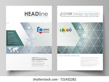 Business templates for brochure, magazine, flyer. Cover design template, vector layout in A4 size. Genetic and chemical compounds. DNA and neurons. Science technology concept. Geometric background