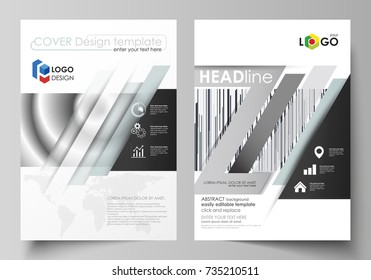 Business templates for brochure, magazine, flyer, booklet. Cover design template, abstract vector layout in A4 size. Simple monochrome geometric pattern. Minimalistic background. Gray color shapes.