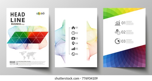 Business templates for brochure, magazine, flyer, annual report. Cover template, easy editable vector, flat layout in A4 size. Colorful design background with abstract shapes and waves, overlap effect