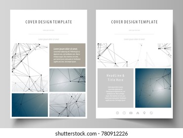 Business templates for brochure, magazine, flyer, booklet. Cover design template, vector layout in A4 size. DNA and neurons molecule structure. Medicine, science, technology concept. Scalable graphic.