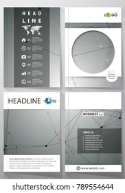 Business templates for brochure, magazine, flyer, booklet, report. Cover design template, vector layout in A4 size. Geometric background. Molecular structure. Scientific, medical, technology concept.