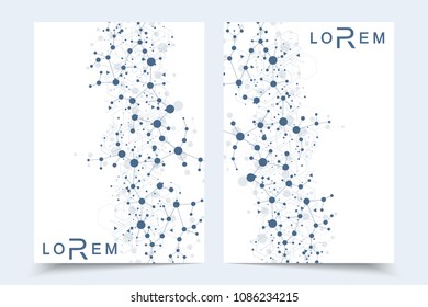 Business templates brochure, magazine, leaflet , flyer, cover, booklet, annual report. Scientific concept for medical, technology chemistry Hexagonal molecule structure Dna atom neurons