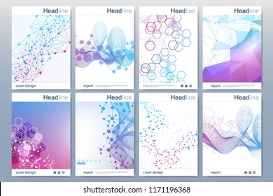 Business templates brochure, magazine, leaflet , flyer, cover, booklet, annual report. Scientific concept for medical, technology chemistry Hexagonal molecule structure Dna atom neurons.