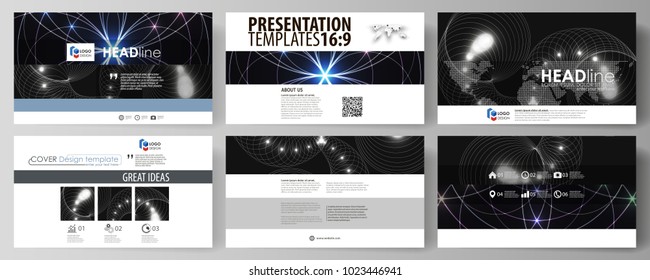 Business templates in HD format for presentation slides. Easy editable abstract vector layouts in flat design. Sacred geometry, glowing geometrical ornament. Mystical background.
