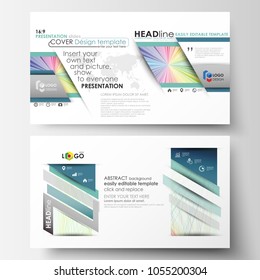 Business templates in HD format for presentation slides. Easy editable layouts in flat style, vector illustration. Colorful background with abstract waves, lines. Bright color curves. Motion design.