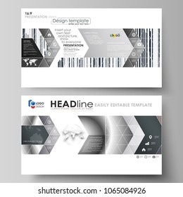 Business templates in HD format for presentation slides. Easy editable abstract vector layouts in flat design. Simple monochrome geometric pattern. Minimalistic background. Gray color shapes.