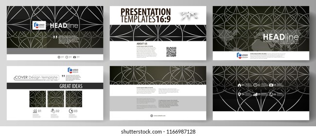 Business templates in HD format for presentation slides. Easy editable vector layouts in flat design. Celtic pattern. Abstract ornament, geometric vintage texture, medieval classic ethnic style.