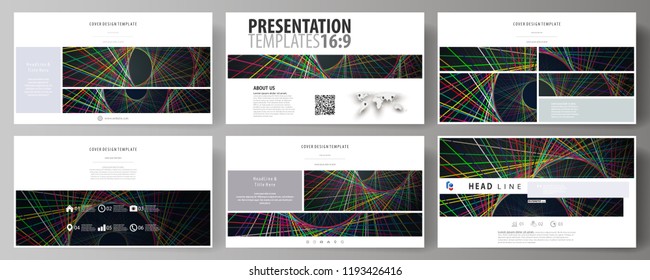 Business templates in HD format for presentation slides. Easy editable abstract vector layouts in flat design. Bright color lines, colorful beautiful background. Perfect decoration.