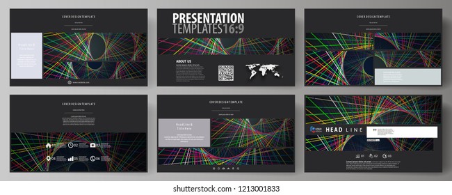 Business templates in HD format for presentation slides. Easy editable abstract vector layouts in flat design. Bright color lines, colorful beautiful background. Perfect decoration.
