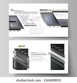 Business templates in HD format for presentation slides. Vector layouts in flat design. Colorful dark background with abstract lines. Bright color chaotic, random, messy curves. Colourful decoration.