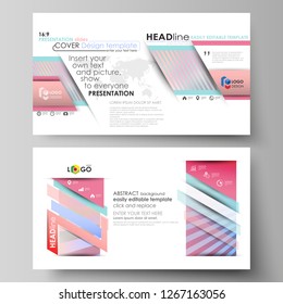 Business templates in HD format for presentation slides. Easy editable abstract vector layouts in flat design. Sweet pink and blue decoration, pretty romantic design, cute candy background.