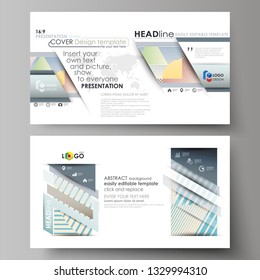Business templates in HD format for presentation slides. Easy editable abstract vector layouts in flat style. Minimalistic design with lines, geometric shapes forming beautiful background.