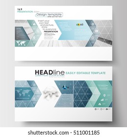 Business templates in HD format for presentation slides. Easy editable layouts in flat design. Abstract blue or gray pattern with lines, modern stylish vector texture.