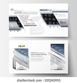 Business templates in HD format for presentation slides. Easy editable layouts. High tech design, connecting system. Science and technology concept. Futuristic abstract vector background