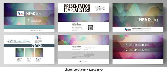 Business templates in HD format for presentation slides. Easy editable vector layouts in flat style. Bright color pattern, colorful design, overlapping shapes forming abstract beautiful background
