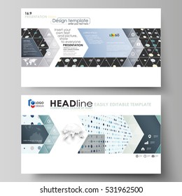 Business templates in HD format for presentation slides. Easy editable abstract layouts in flat style. Soft color dots with illusion of depth and perspective, dotted background. Elegant vector design.