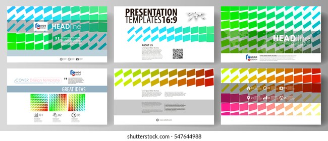 Business templates in HD format for presentation slides. Easy editable vector layouts in flat design. Colorful rectangles, moving dynamic shapes forming abstract polygonal style background.