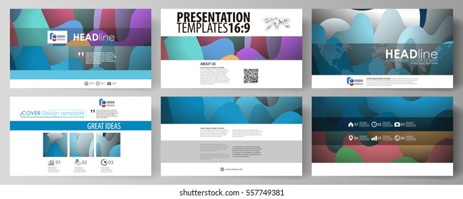 Business templates in HD format for presentation slides. Easy editable vector layouts in flat style. Bright color pattern, colorful design with overlapping shapes forming abstract beautiful background