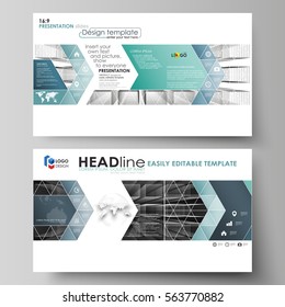 Business templates in HD format for presentation slides. Vector layouts in flat design. Abstract infinity background, 3d structure with rectangles forming illusion of depth and perspective.