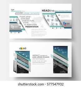Business templates in HD format for presentation slides. Easy editable layouts. High tech design, connecting system. Science and technology concept. Futuristic abstract vector background
