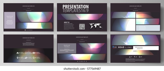 Business templates in HD format for presentation slides. Easy editable abstract vector layouts. Retro style, mystical Sci-Fi background. Futuristic trendy design