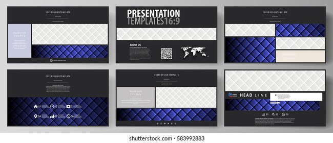 Business templates in HD format for presentation slides. Easy editable abstract vector layouts in flat design. Shiny fabric, rippled texture, white and blue silk, colorful vintage style background