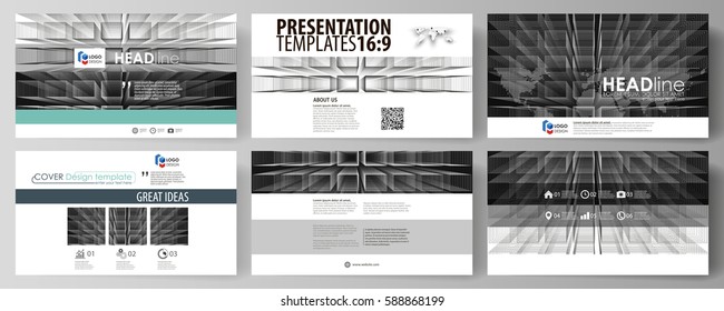 Business templates in HD format for presentation slides. Vector layouts in flat design. Abstract infinity background, 3d structure with rectangles forming illusion of depth and perspective.