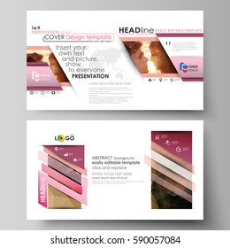 Business templates in HD format for presentation slides. Easy editable abstract vector layouts in flat design. Beautiful background. Geometrical colorful polygonal pattern in triangular style