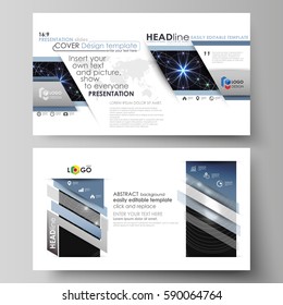 Business templates in HD format for presentation slides. Easy editable abstract vector layouts in flat design. Sacred geometry, glowing geometrical ornament. Mystical background