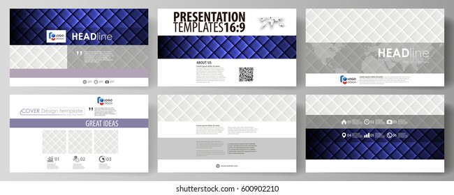 Business templates in HD format for presentation slides. Easy editable abstract vector layouts in flat design. Shiny fabric, rippled texture, white and blue silk, colorful vintage style background