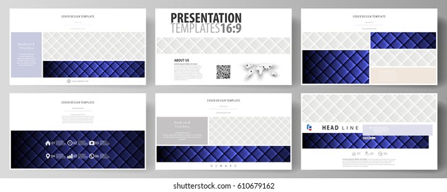 Business templates in HD format for presentation slides. Easy editable abstract vector layouts in flat design. Shiny fabric, rippled texture, white and blue silk, colorful vintage style background