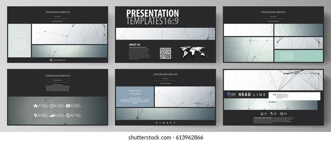 Business templates in HD format for presentation slides. Abstract vector layouts in flat design. Genetic and chemical compounds. DNA and neurons. Medicine, chemistry, science or technology concept.