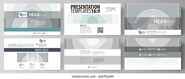 Business templates in HD format for presentation slides. Abstract vector layouts in flat design. Minimalistic background with lines. Gray color geometric shapes forming simple beautiful pattern.