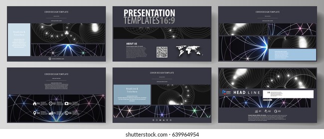 Business templates in HD format for presentation slides. Easy editable abstract vector layouts in flat design. Sacred geometry, glowing geometrical ornament. Mystical background.