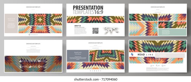 Business templates, HD format for presentation slides. Abstract vector layouts in flat design. Tribal pattern, geometrical ornament in ethno syle, ethnic hipster backdrop, vintage fashion background